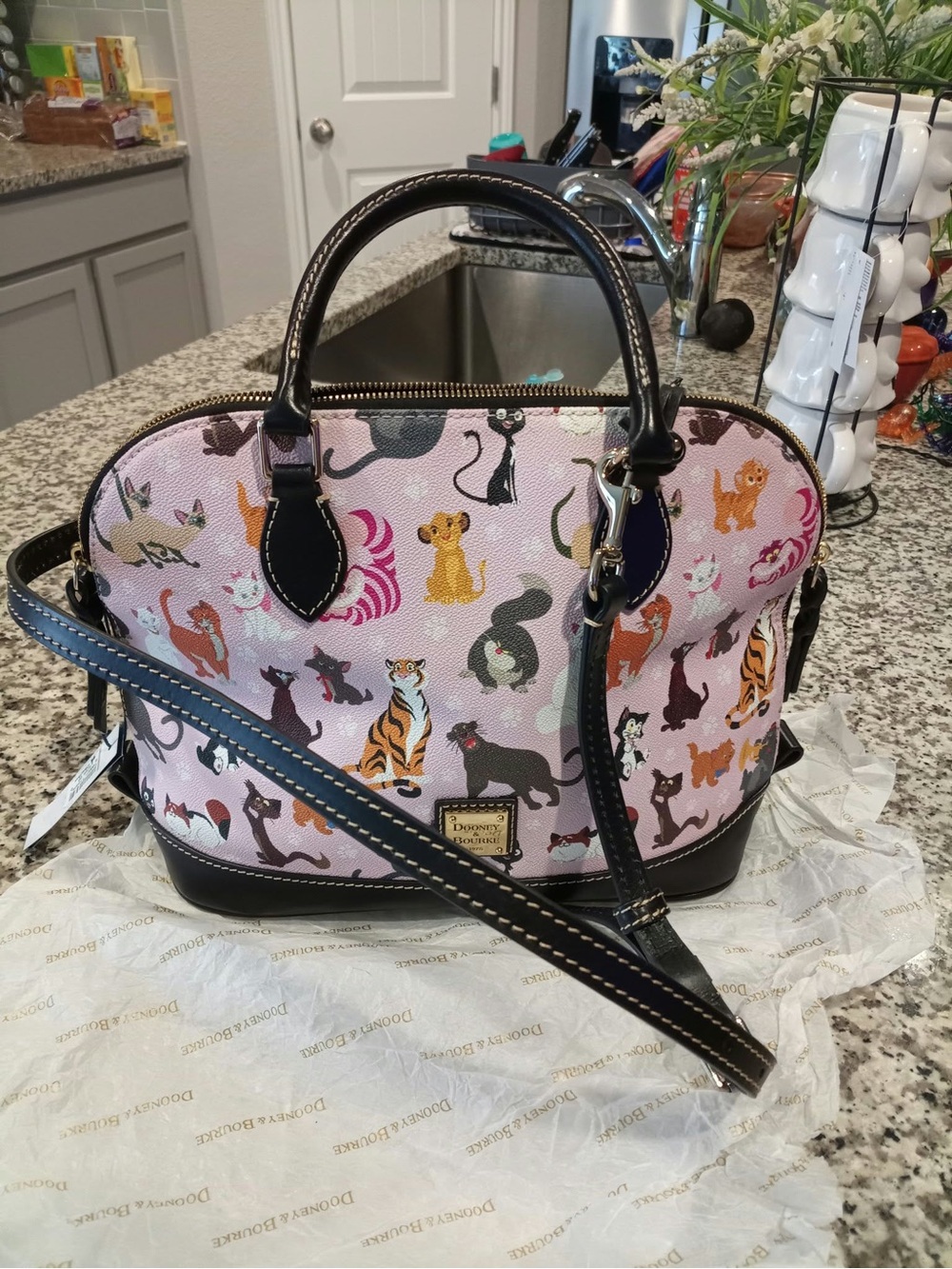 Dooney & Bourke Pink Disney Cats Print Dome Satchel